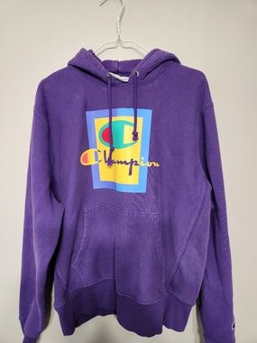 Champion Hoodie Adult L Purple Reverse Weave Logo Sweatshirt Mens Vintage
